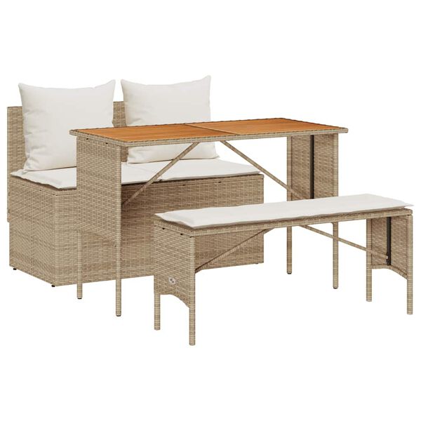 vidaXL Set da Pranzo da Giardino 3 pz con Cuscini Beige in Polyrattan