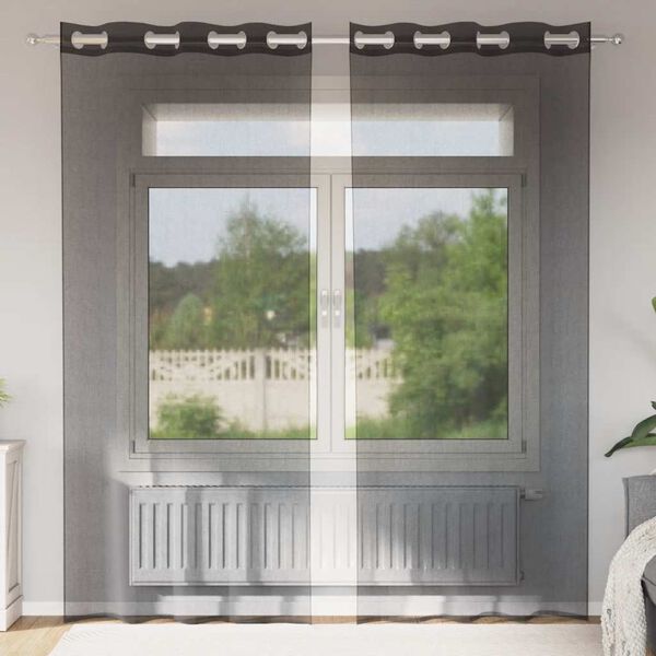 vidaXL Tende in Voile con Occhielli 2 pz Nero 140x245 cm