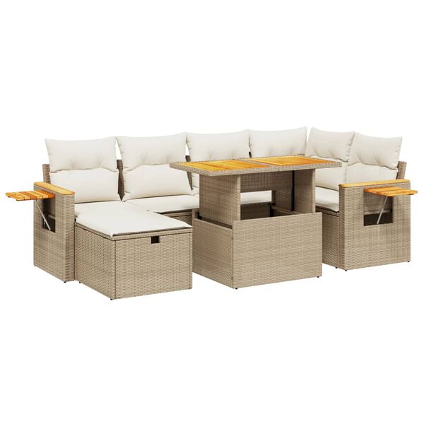 vidaXL Set Divani da Giardino 7 pz con Cuscini Beige in Polyrattan