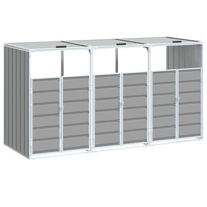 vidaXL Copribidone con Ruote per 3 Bidoni Grigio 216x81x115 cm Acciaio