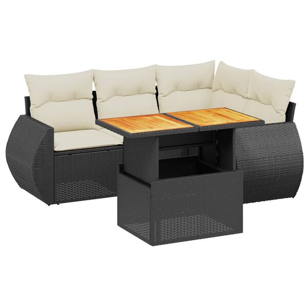 vidaXL Set Divani da Giardino 5 pz con Cuscini in Polyrattan Nero