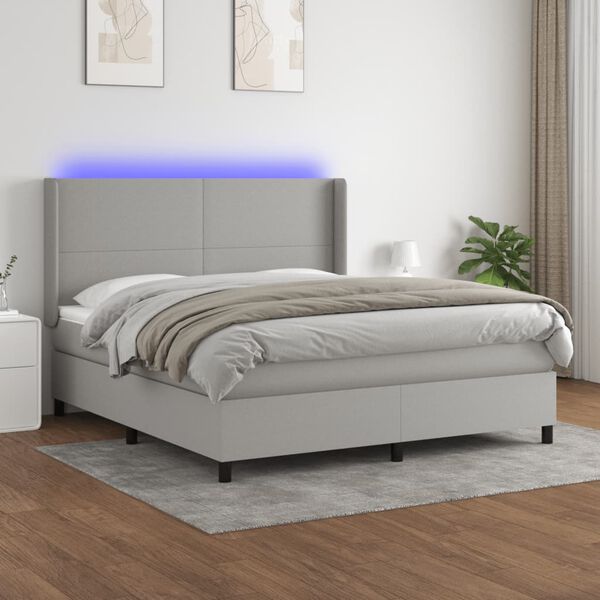 vidaXL Letto a Molle Materasso e LED Grigio Chiaro 160x200 cm Tessuto