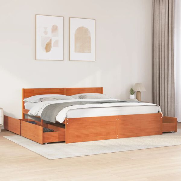 vidaXL Letto senza Materasso Marrone Cera 200x200 cm in Legno di Pino