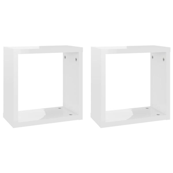 vidaXL Mensole Parete a Cubo 2 pz Bianco Lucido 30x15x30 cm