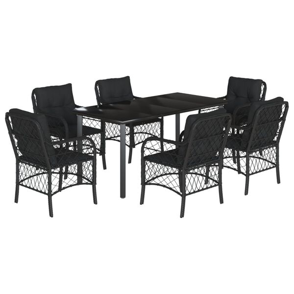 vidaXL Set da Pranzo da Giardino 7 pz Nero con Cuscini in Polyrattan