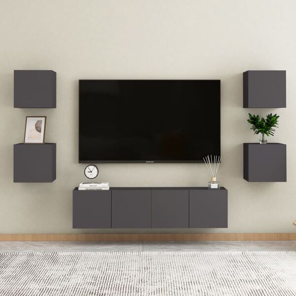 vidaXL Set Mobili Porta TV 6 pz Grigio in Legno Multistrato