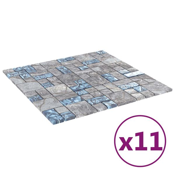 vidaXL Piastrella Mosaic 11 pcs Grigio e Blu 50 x 50 cm Vetro