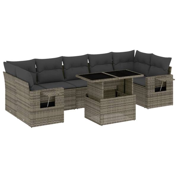 vidaXL Set Divano da Giardino 8 pz con Cuscini Grigio in Polyrattan