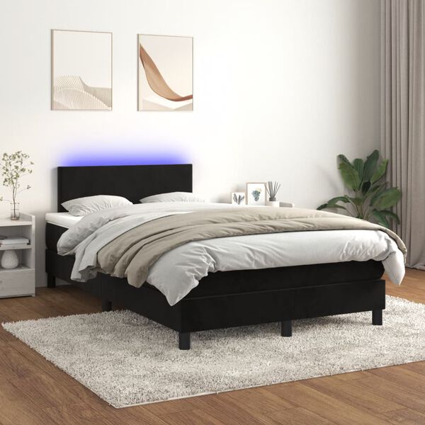 vidaXL Letto a Molle con Materasso e LED Nero 120x200 cm in Velluto