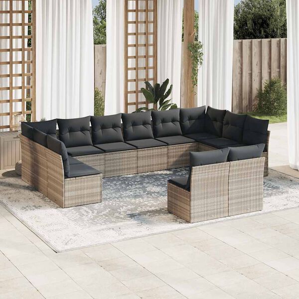 vidaXL Set Divano Giardino 12 pz con Cuscini Grigio Chiaro Polyrattan