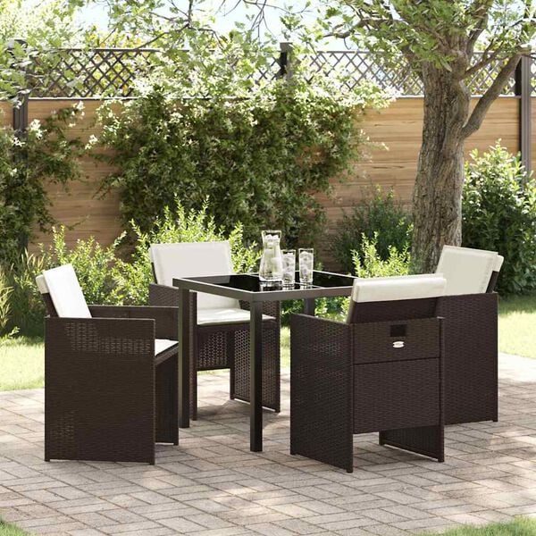 vidaXL Set da Pranzo per Giardino con cuscino 5 pcs Marrone polyrattan