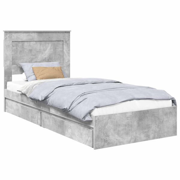 vidaXL Letto con Contenitore con testiera Grigio cemento 90 x 200 cm