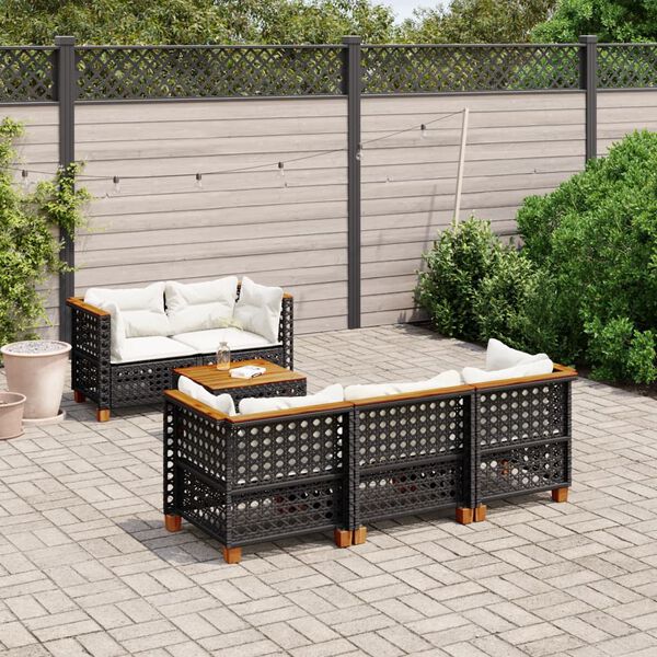 vidaXL Set Divano da Giardino 6 pz con Cuscini Nero in Polyrattan