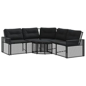 vidaXL Divano da Giardino a L con Cuscini e Pouf Nero in Polyrattan
