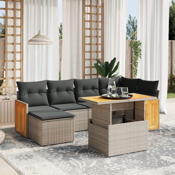 vidaXL Set Divani da Giardino 7 pz con Cuscini Grigio in Polyrattan