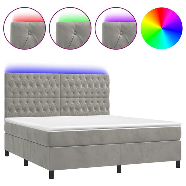 vidaXL Letto a Molle Materasso e LED Grigio Chiaro 180x200 cm Velluto