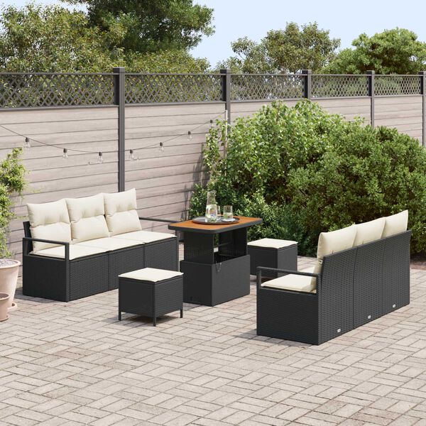 vidaXL Set Divano da Giardino con cuscino 9 pcs Nero polyrattan
