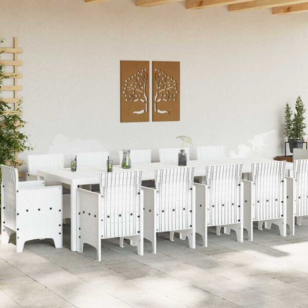 vidaXL Set da Pranzo per Giardino con cuscino 13 pcs Bianco