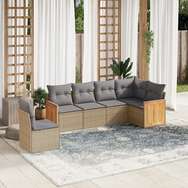 vidaXL Set Divano da Giardino 6 pz con Cuscini Beige in Polyrattan