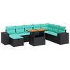 vidaXL Set Divani da Giardino 9 pz con Cuscini Nero Polyrattan Acacia