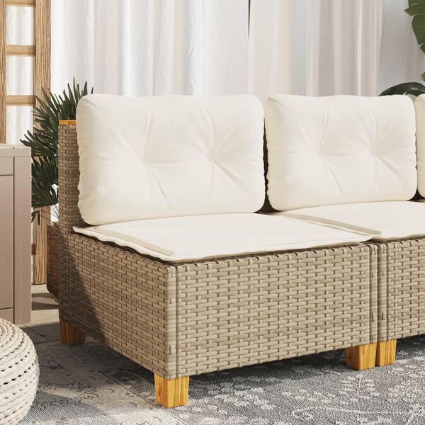 vidaXL Divano Giardino Senza Braccioli con Cuscini Beige in Polyrattan
