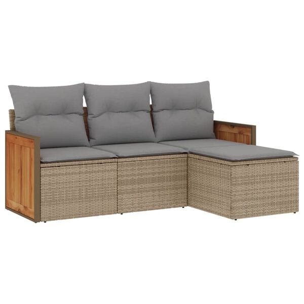 vidaXL Set Divano da Giardino 4 pz con Cuscini Beige in Polyrattan