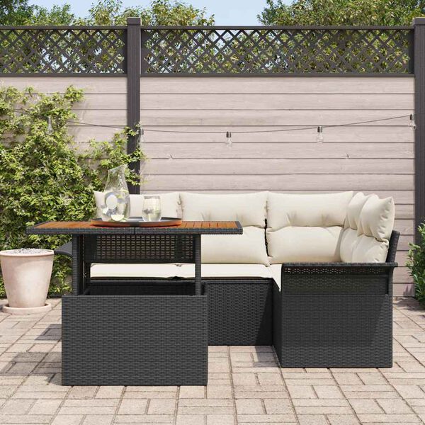 vidaXL Set Divano da Giardino con cuscino 5 pcs Nero e crema