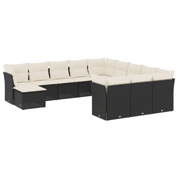 vidaXL Set Divani da Giardino 12 pz con Cuscini Nero in Polyrattan