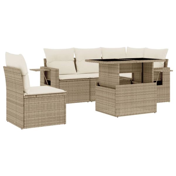 vidaXL Set Divano da Giardino 6 pz con Cuscini Beige in Polyrattan