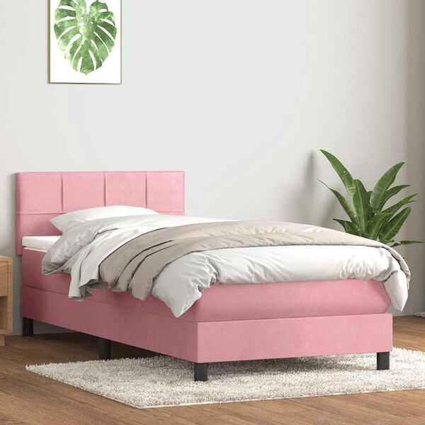 vidaXL Letto a Molle con Materasso e LED Rosa 80x210 cm Velluto