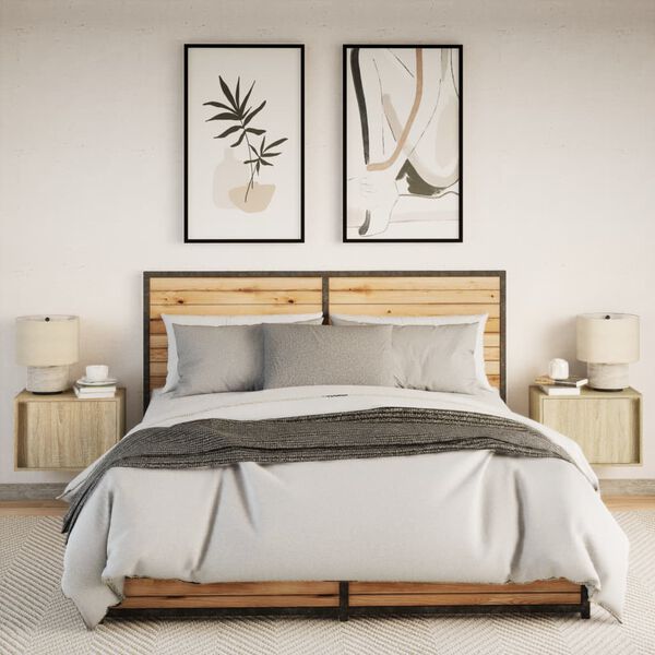 vidaXL Comodini a Parete con luci LED 2 pz Rovere Sonoma