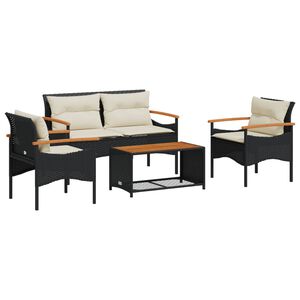 vidaXL Set Divani da Giardino 4 pz con Cuscini Nero in Polyrattan