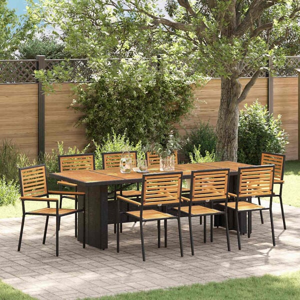 vidaXL Set da Pranzo per Giardino 9 pcs Nero e Marrone polyrattan