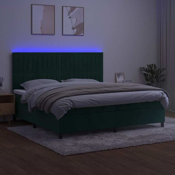 vidaXL Letto a Molle con Materasso e LED Verde Scuro 200x200cm Velluto