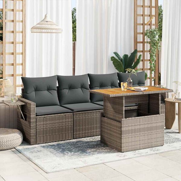 vidaXL Set Divano da Giardino 5 pz con Cuscini Grigio in Polyrattan
