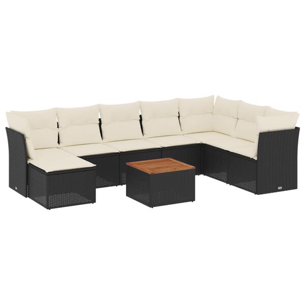 vidaXL Set Divani da Giardino 9 pz con Cuscini Nero in Polyrattan