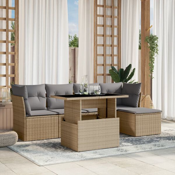 vidaXL Set Divano da Giardino 6 pz con Cuscini Beige in Polyrattan
