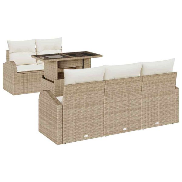 vidaXL Set Divano da Giardino 6 pcs Beige Rattan in Polipropilene