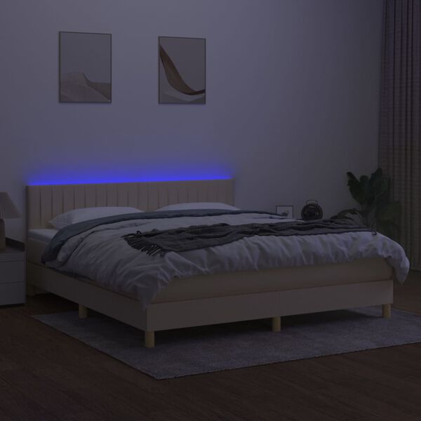 vidaXL Letto a Molle con Materasso e LED Crema 180x200 cm in Tessuto