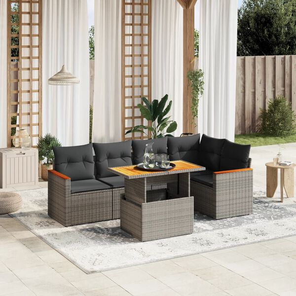 vidaXL Set Divano da Giardino 6 pz con Cuscini Grigio in Polyrattan