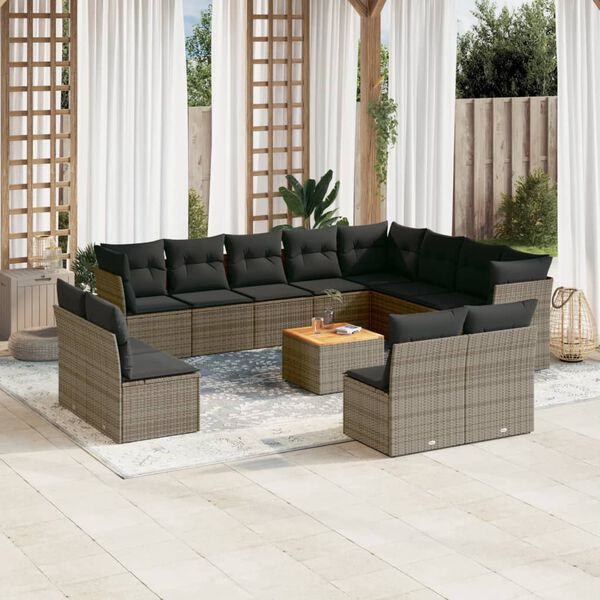 vidaXL Set Divani da Giardino 13 pz con Cuscini Grigio in Polyrattan