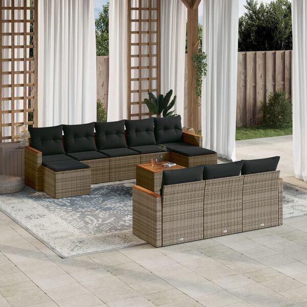 vidaXL Set Divani da Giardino 11 pz con Cuscini in Polyrattan Grigio