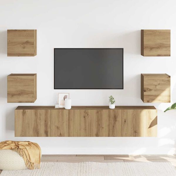 vidaXL Mobili TV a Parete 6 pz Rovere Artigianale Legno Multistrato