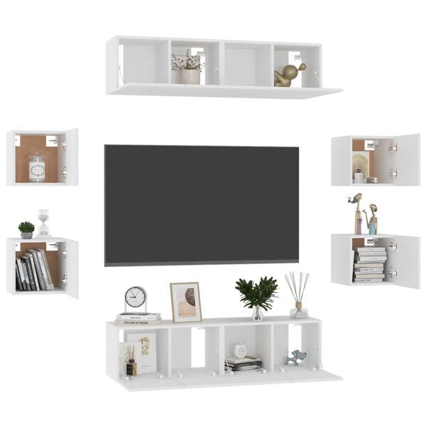 vidaXL Set Mobili Porta TV 8 pz Bianco in Legno Multistrato