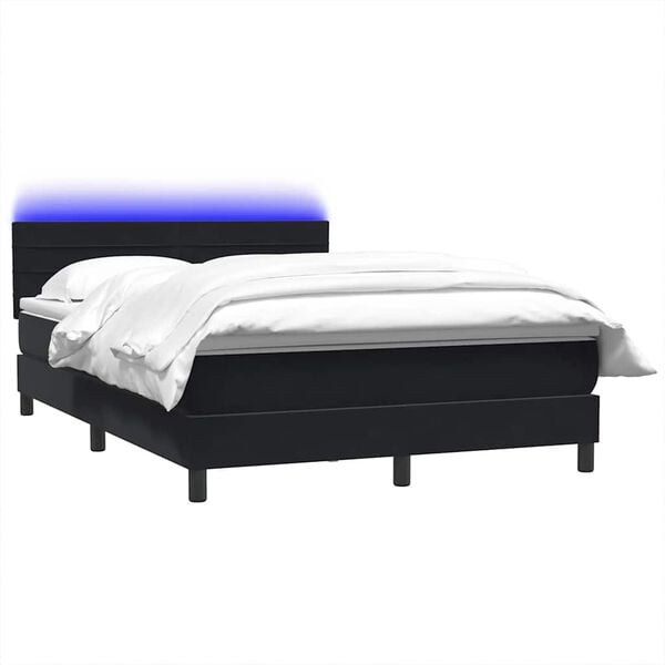vidaXL Letto a Molle con Materasso e LED Nero 160x220 cm in Velluto