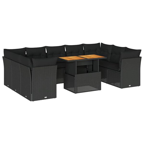 vidaXL Set Divani da Giardino 10pz con Cuscini in Polyrattan Nero