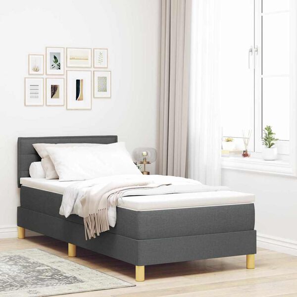 vidaXL Letto a molle con materasso Grigio scuro 90 x 200 cm Tessuto