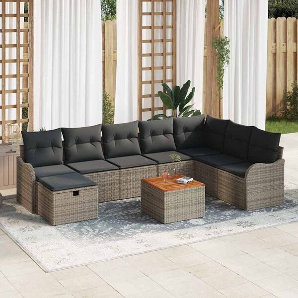 vidaXL Set Divano da Giardino con cuscino 9 pcs Grigio Poly Rattan