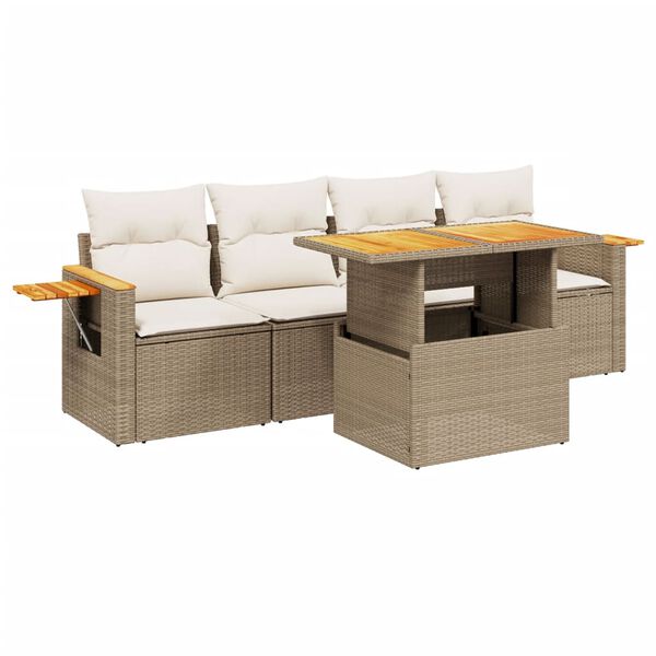 vidaXL Set Divano da Giardino 5 pz con Cuscini Beige in Polyrattan