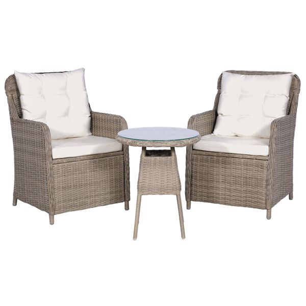vidaXL Set da Bistro 3 pz con Cuscini in Polyrattan Marrone